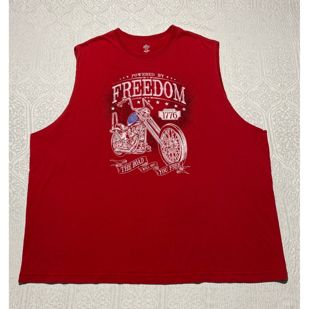 Mens‎ 3XL Red Freedom Motorcycle Biker Muscle Graphic Tee Sleeveless T-Shirt